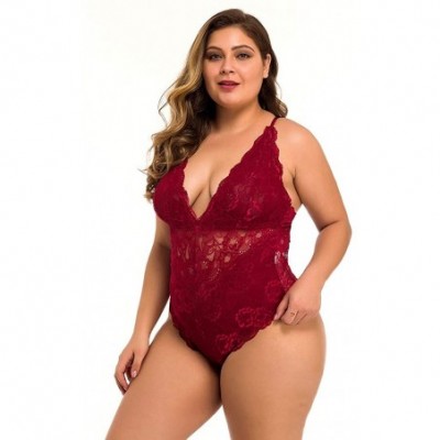 Baby Dolls & Chemises Women Teddy Lingerie One Piece Plus Size Backless Babydoll Mini Bodysuit Sleepwear - Wine - CH196SNQHLN