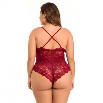 Baby Dolls & Chemises Women Teddy Lingerie One Piece Plus Size Backless Babydoll Mini Bodysuit Sleepwear - Wine - CH196SNQHLN