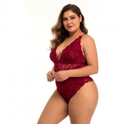 Baby Dolls & Chemises Women Teddy Lingerie One Piece Plus Size Backless Babydoll Mini Bodysuit Sleepwear - Wine - CH196SNQHLN