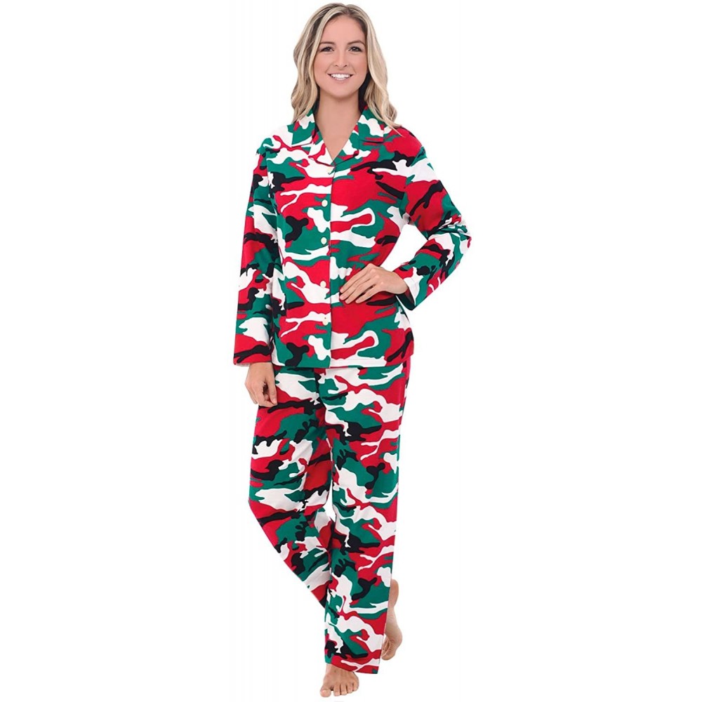 Sets Women's Warm Flannel Pajama Set- Long Button Down Cotton Pjs- Small Christmas Camouflage (A0509N26SM) - CJ11N5E4MPT