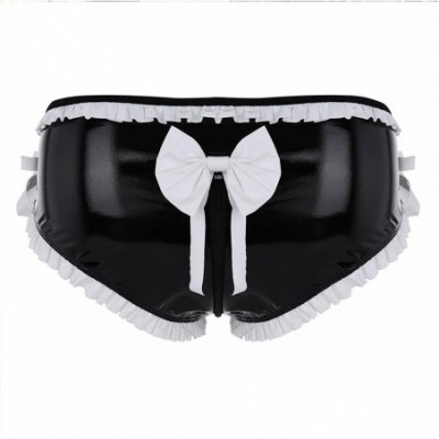 Briefs Men's PVC Leather Look Open Front Briefs Bikini Thongs with Zipper Crotch - CG18EMNWD2L