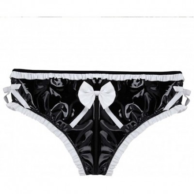 Briefs Men's PVC Leather Look Open Front Briefs Bikini Thongs with Zipper Crotch - CG18EMNWD2L