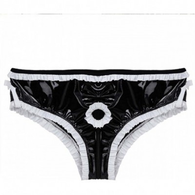 Briefs Men's PVC Leather Look Open Front Briefs Bikini Thongs with Zipper Crotch - CG18EMNWD2L