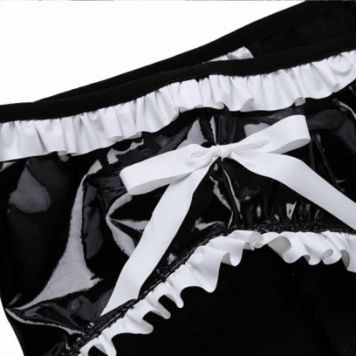 Briefs Men's PVC Leather Look Open Front Briefs Bikini Thongs with Zipper Crotch - CG18EMNWD2L