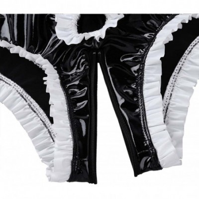 Briefs Men's PVC Leather Look Open Front Briefs Bikini Thongs with Zipper Crotch - CG18EMNWD2L