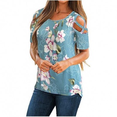 Thermal Underwear Women Off Shoulde Floral Blouse Short Sleeve Serpentine Print Loose T-Shirts Tops - Yellow - C7197HA7DO0