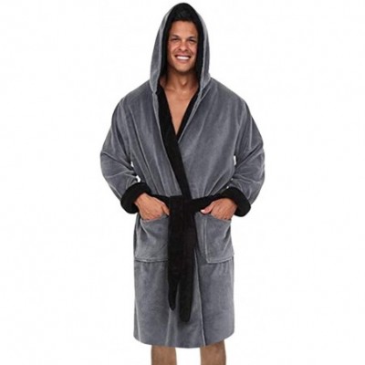 Robes Men's Plush Shawl Bathrobe Home Clothes-Winter Lengthened Long Sleeved Robe Coat - CD18AG588NT