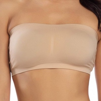 Bras Strapless Bandeau Bralette Padded Seamless Spandex Breathable Comfy Nylon Tube Top Bra Wirefree 2 Pack - Beige 2 - C018U...