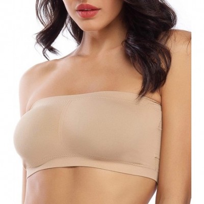 Bras Strapless Bandeau Bralette Padded Seamless Spandex Breathable Comfy Nylon Tube Top Bra Wirefree 2 Pack - Beige 2 - C018U...