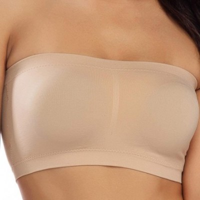 Bras Strapless Bandeau Bralette Padded Seamless Spandex Breathable Comfy Nylon Tube Top Bra Wirefree 2 Pack - Beige 2 - C018U...