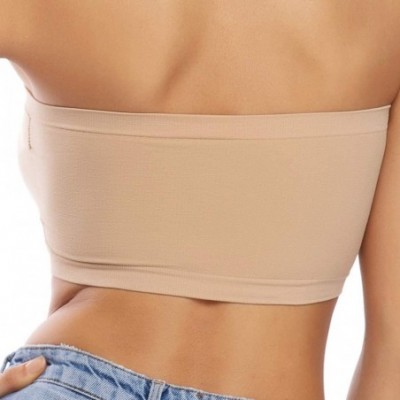 Bras Strapless Bandeau Bralette Padded Seamless Spandex Breathable Comfy Nylon Tube Top Bra Wirefree 2 Pack - Beige 2 - C018U...