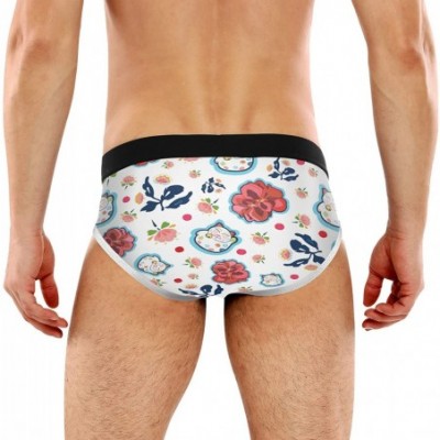 Bikinis Mens Bikini Underwear Sexy Stretch Comfort Low Rise Briefs Underpant(Happy Maneki Neko Cat and Geranium Florals) - St...