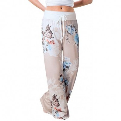 Bottoms Women Stretch Floral Print Yoga Pants Comfy Drawstring Palazzo Wide Leg Lounge Pants - C-khaki - CJ19406U0WZ