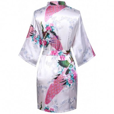 Robes Women's Short Floral Kimono Robe Peacock&Blossom Bridesmaid Robe for Wedding - White - CR12IP78P85