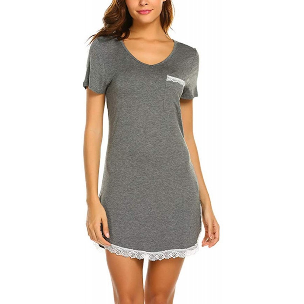 Nightgowns & Sleepshirts Women Maternity Breastfeeding Nightdress Buttoned Nightshirt Short Sleeve - Grey - CO19C6SZ5U3