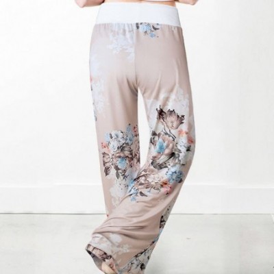 Bottoms Women Stretch Floral Print Yoga Pants Comfy Drawstring Palazzo Wide Leg Lounge Pants - C-khaki - CJ19406U0WZ