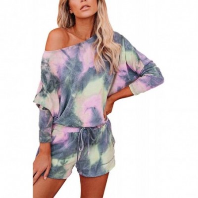 Sets Women's 2 Piece Tie Dye Tops and Shorts Loungewear Pajamas Suit - Gray - CK199OURK3A