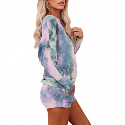 Sets Women's 2 Piece Tie Dye Tops and Shorts Loungewear Pajamas Suit - Gray - CK199OURK3A