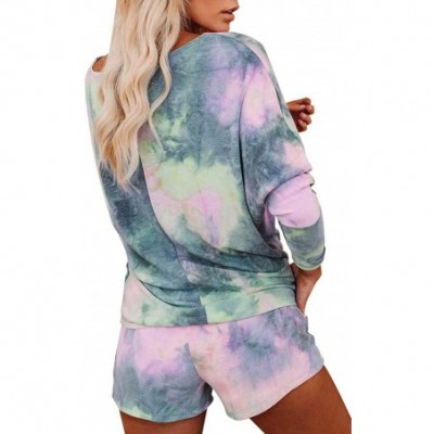 Sets Women's 2 Piece Tie Dye Tops and Shorts Loungewear Pajamas Suit - Gray - CK199OURK3A