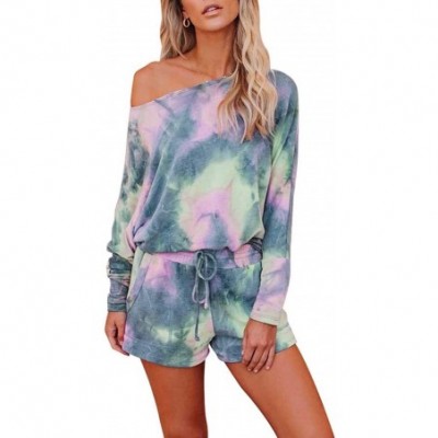 Sets Women's 2 Piece Tie Dye Tops and Shorts Loungewear Pajamas Suit - Gray - CK199OURK3A