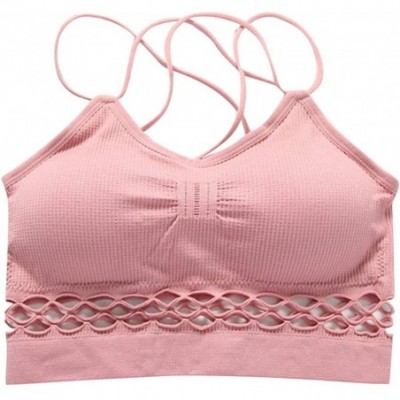 Slips Women Sports Bra Yoga Fitness Workout Crop Tops Tank Vest Padded Detachable - Pink - C418YK3KSXQ