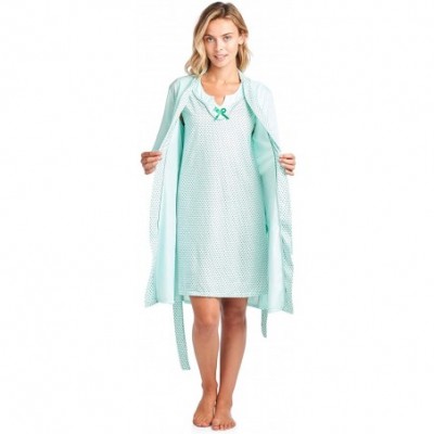 Robes Women's Sleepwear 2 Piece Nightgown and Robe Set - Polka Dot Green - CX18H3N3UGE