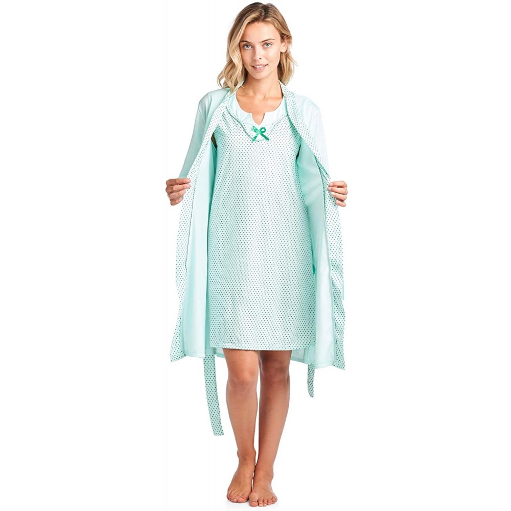 Robes Women's Sleepwear 2 Piece Nightgown and Robe Set - Polka Dot Green - CX18H3N3UGE