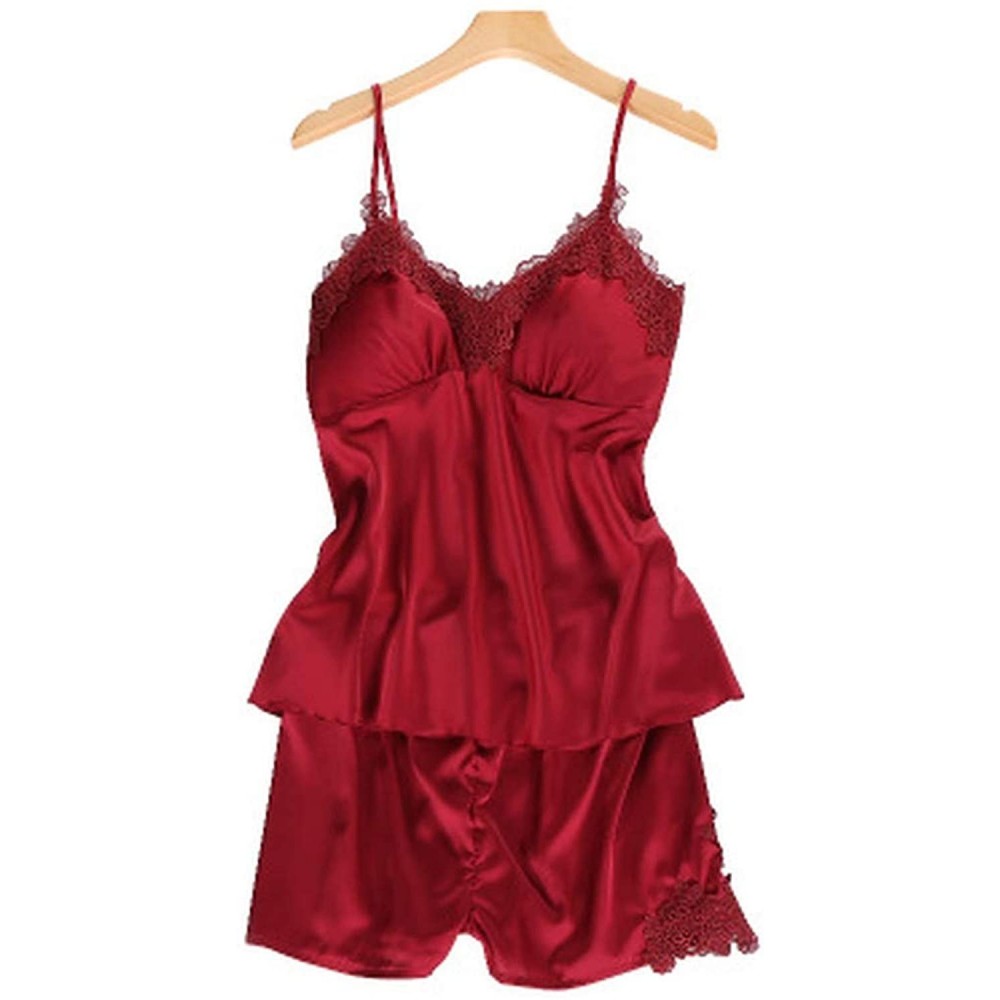 Sets Satin Sleepwear Female with Chest Pads Sexy Women Pajamas Lace Silk Sleep Lounge 4 Pieces Sets Elegant Ladies Indoor Clo...