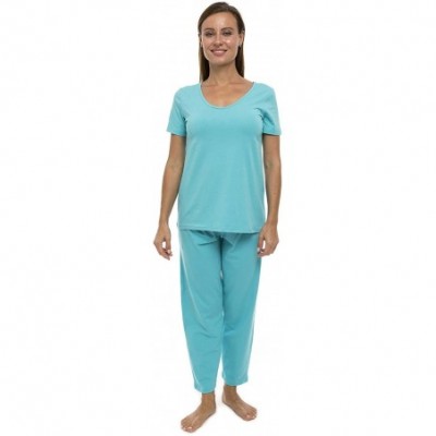 Sets Women's Pajama Set PJ Cotton Lounge Sleep Wear - Light Turquoise - CQ18XWXUIDQ