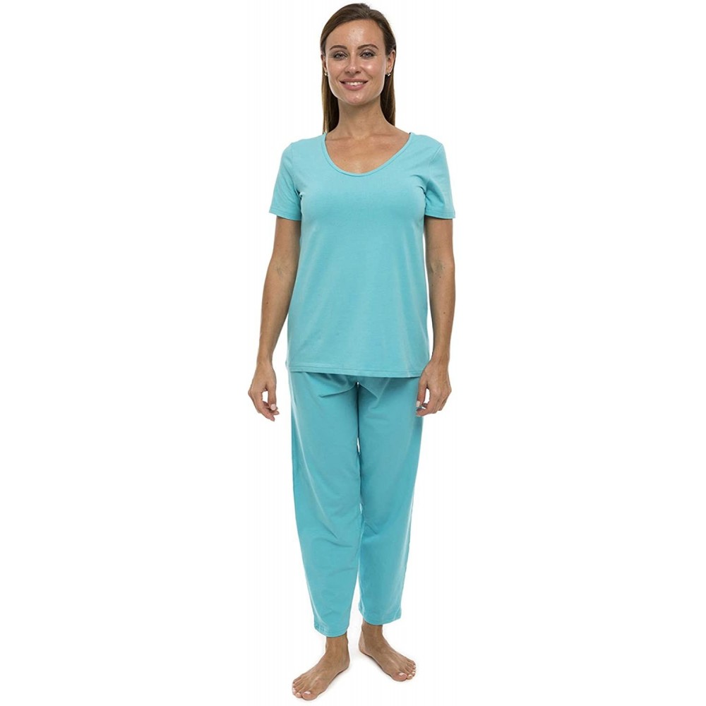 Sets Women's Pajama Set PJ Cotton Lounge Sleep Wear - Light Turquoise - CQ18XWXUIDQ