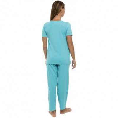 Sets Women's Pajama Set PJ Cotton Lounge Sleep Wear - Light Turquoise - CQ18XWXUIDQ