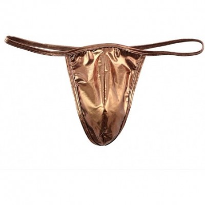 G-Strings & Thongs Mens Shiny Metallic Jockstrap Low Rise G-String Bikini Briefs T-Back Thongs Underwear - Coffee - CU197RTKZNK