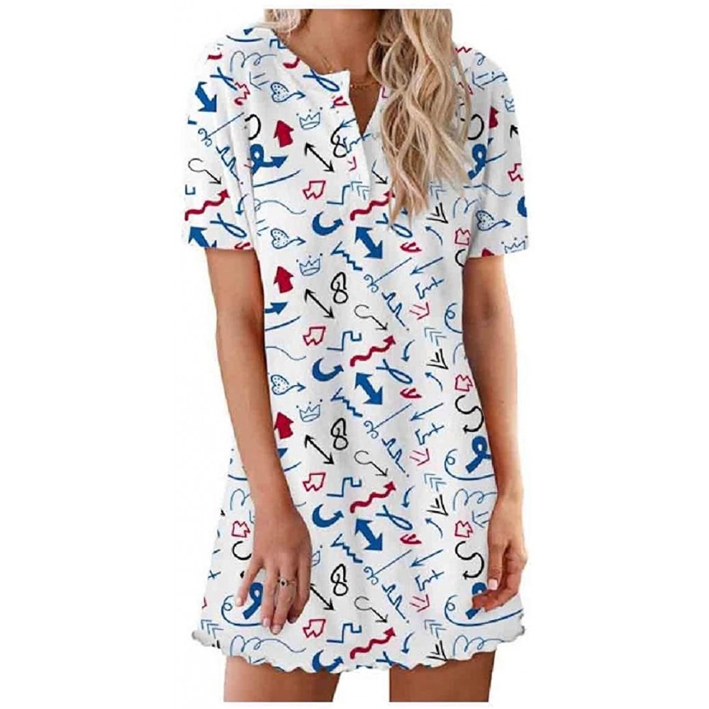 Nightgowns & Sleepshirts Women's Short Sleeve Floral Short Dress Lounge Sleeping Dress - As12 - C8190DI05OH