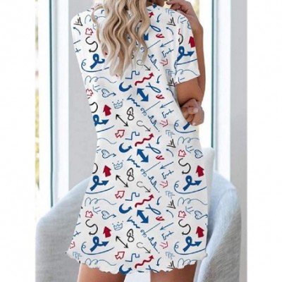 Nightgowns & Sleepshirts Women's Short Sleeve Floral Short Dress Lounge Sleeping Dress - As12 - C8190DI05OH