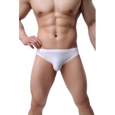 Briefs Men's Ice Silk Bikini Underwear Low Rise Seamless Breathable Briefs - White - CF18CK3X0R8