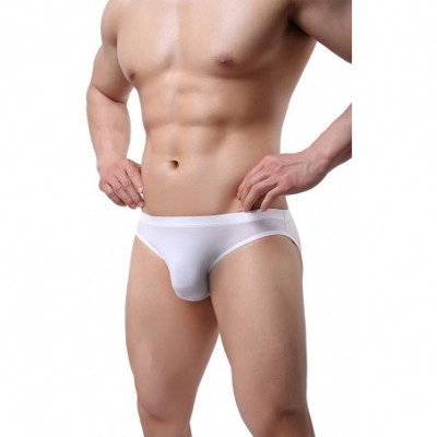 Briefs Men's Ice Silk Bikini Underwear Low Rise Seamless Breathable Briefs - White - CF18CK3X0R8