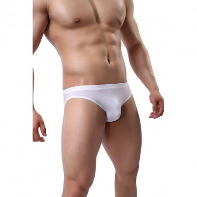 Briefs Men's Ice Silk Bikini Underwear Low Rise Seamless Breathable Briefs - White - CF18CK3X0R8