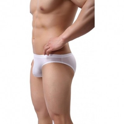 Briefs Men's Ice Silk Bikini Underwear Low Rise Seamless Breathable Briefs - White - CF18CK3X0R8