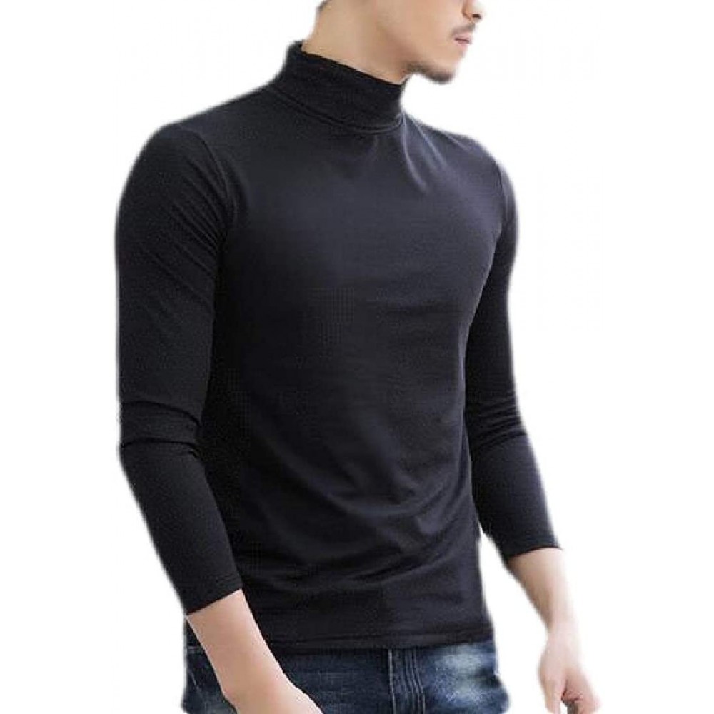 Thermal Underwear Mens Basic Solid Slim Fit Turtle Neck Thermal Long Sleeve T-Shirt Tee Top - 1 - CK190U8ORWC