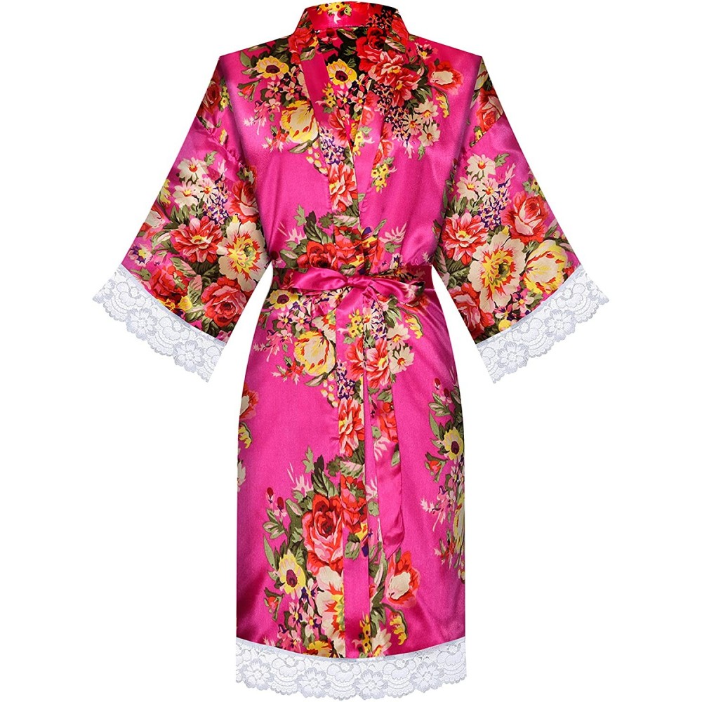 Robes Women Bride Bridesmaid One Size Floral Lace Robe Wedding Getting Ready - Rose - C618OO4QO7Q