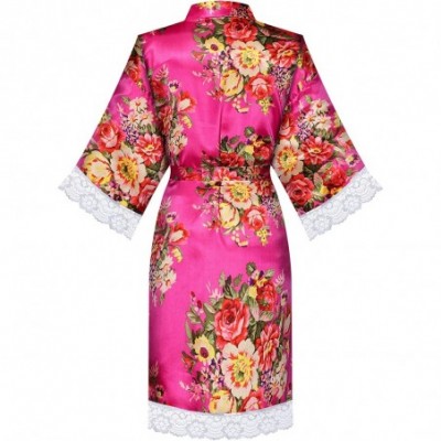 Robes Women Bride Bridesmaid One Size Floral Lace Robe Wedding Getting Ready - Rose - C618OO4QO7Q