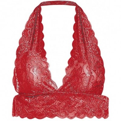 Bras Women's Breathable Sexy Comfy Deep V Lace Bra Underwear Lingerie - Red2 - CD196YXY5ZW