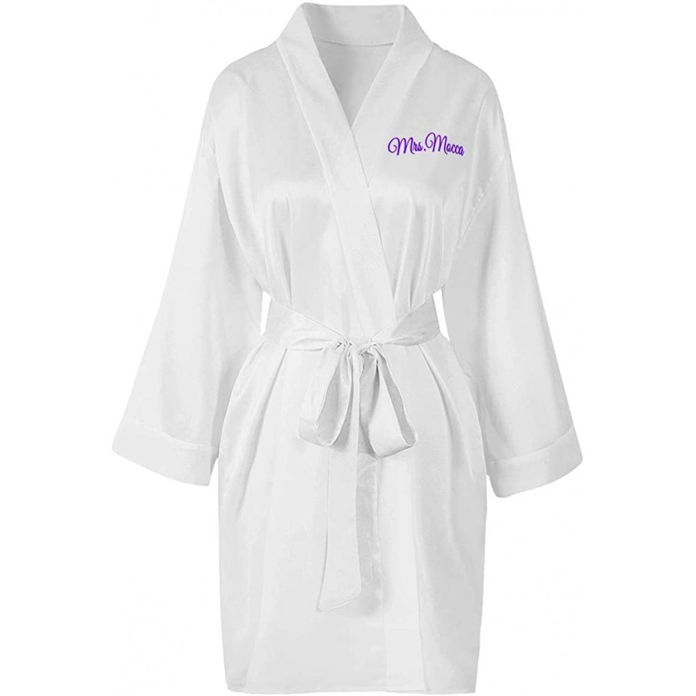 Robes Personalized Satin Robe with Personalized Name - White - CA199KNE6KG