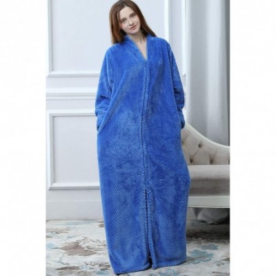 Robes Flannel Zip Robe Man Woman Bathrobe Sleepwear Pajama Pockets Zipper and Hood - Blue - C318S55GENC