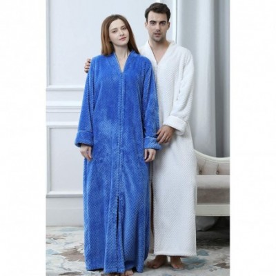 Robes Flannel Zip Robe Man Woman Bathrobe Sleepwear Pajama Pockets Zipper and Hood - Blue - C318S55GENC