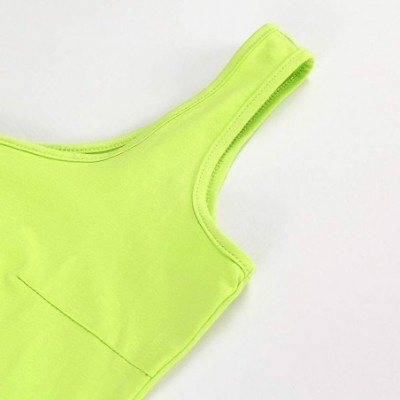 Shapewear Women's Sexy One Shoulder Solid Sleeveless Bodysuit Stretchy Leotard Top - Neon Green - C418SXZYWI6