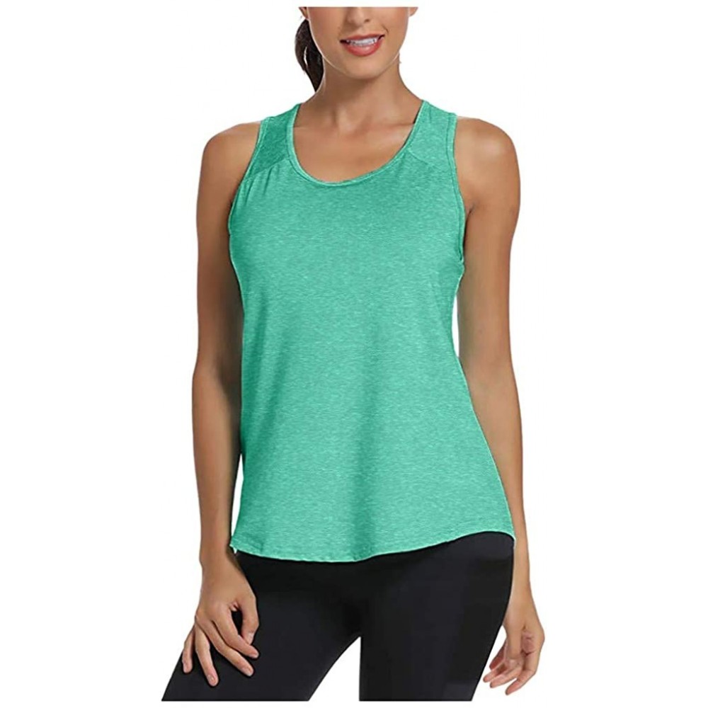 Slips Women's Yoga Shirts- Workout Tops for Women Racerback Tank Yoga Shirts Gym Clothes - Green - CW1965HXWD7