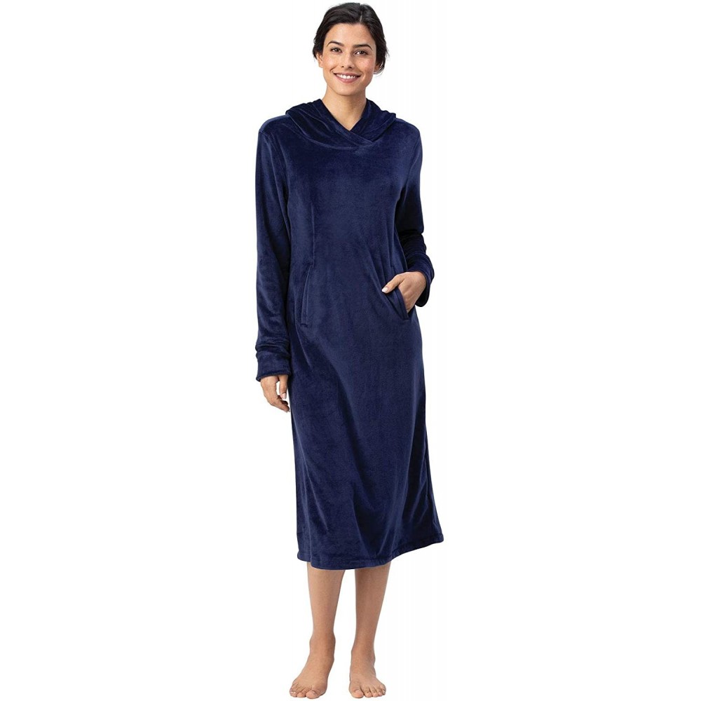 Nightgowns & Sleepshirts Womens Sleep Shirts - Women Sleep Shirt- Micro Velvet Lounger - Navy - CV18IOKY9H5