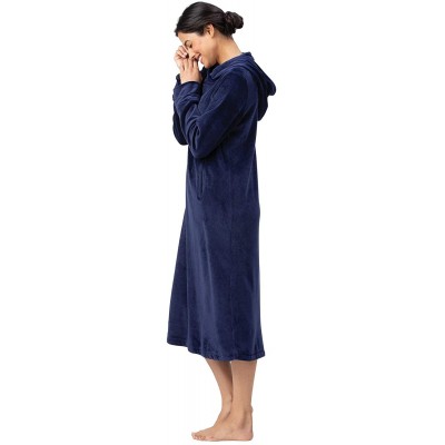 Nightgowns & Sleepshirts Womens Sleep Shirts - Women Sleep Shirt- Micro Velvet Lounger - Navy - CV18IOKY9H5