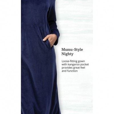 Nightgowns & Sleepshirts Womens Sleep Shirts - Women Sleep Shirt- Micro Velvet Lounger - Navy - CV18IOKY9H5